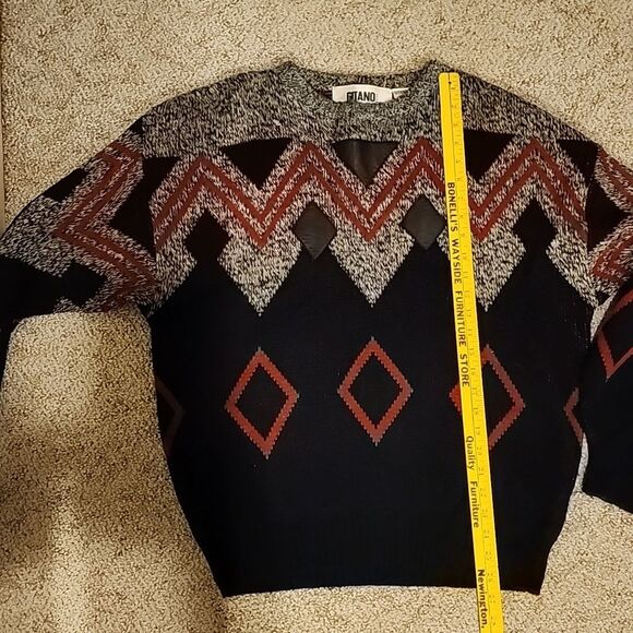 Vintage Gitano mens large grey diamond pattern sweater leather patch western y2k - Picture 8 of 16